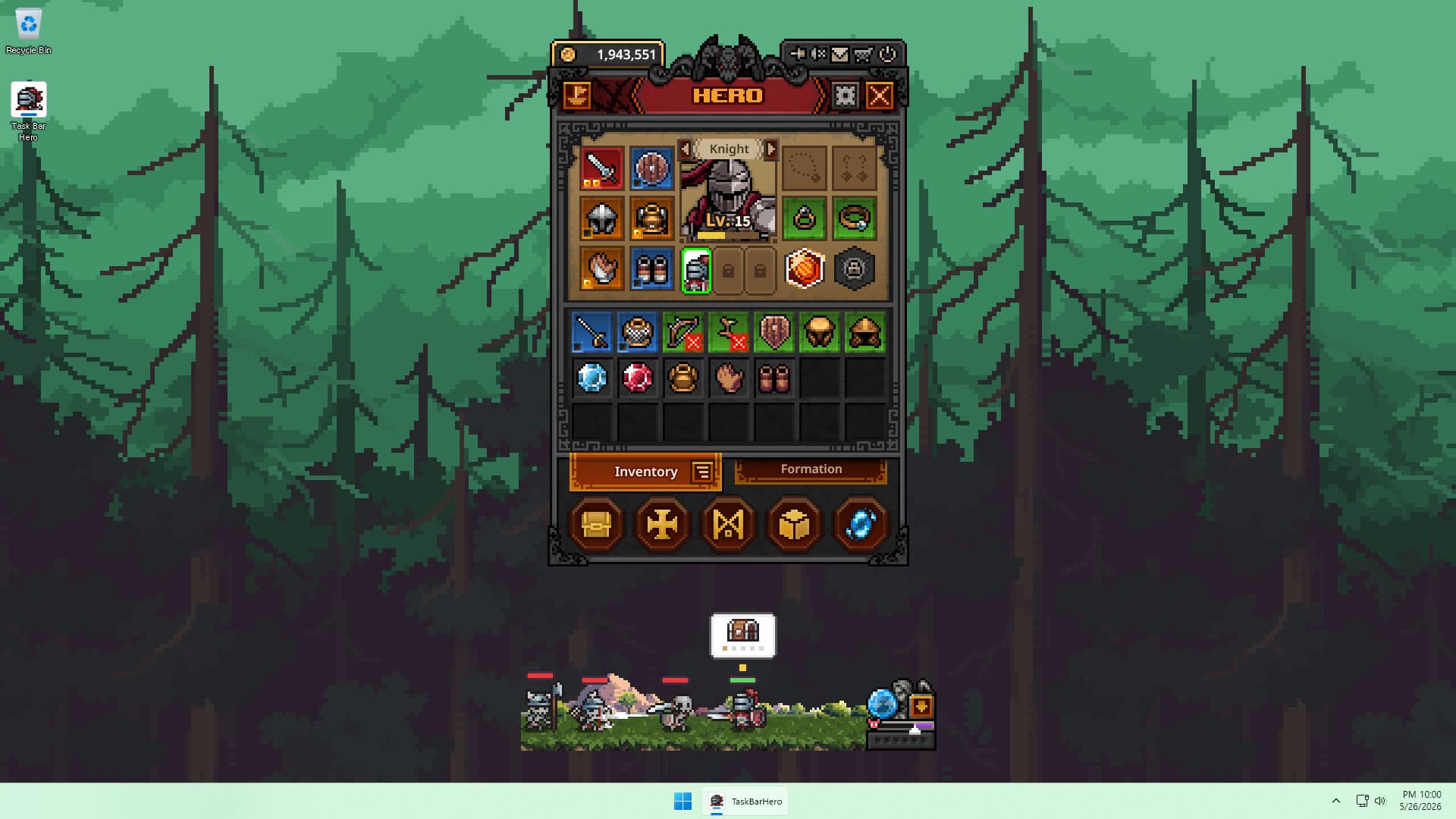 TBH hero fighting monsters in taskbar view